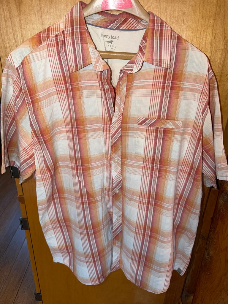 Horny Toad Orange Red Plaid Short Sleeve Button Shirt Organic Cotton Men’s Xl